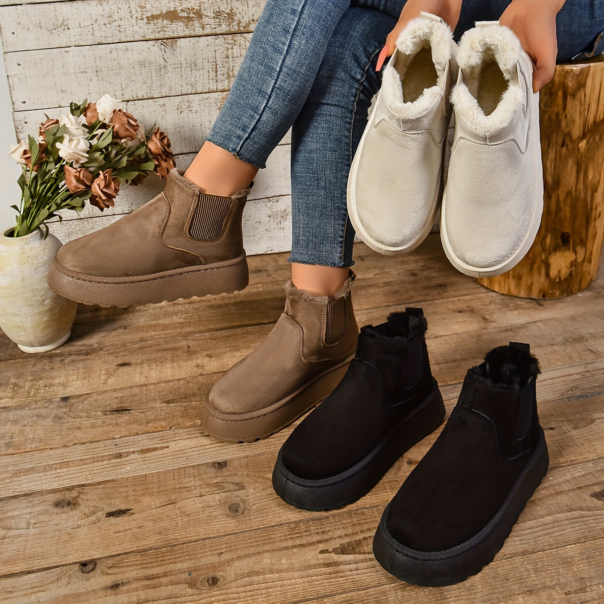 Women’s Warm Slip-On Ankle Boots – Non-Slip Winter Comfort Footwear