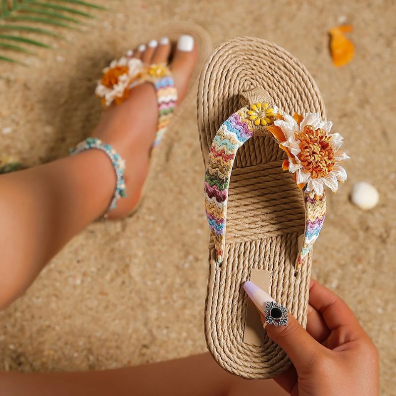 CMF Women Sandals Arch Support Bohemian Flower Soft Flip-flops Trendy Beach Flip-flop