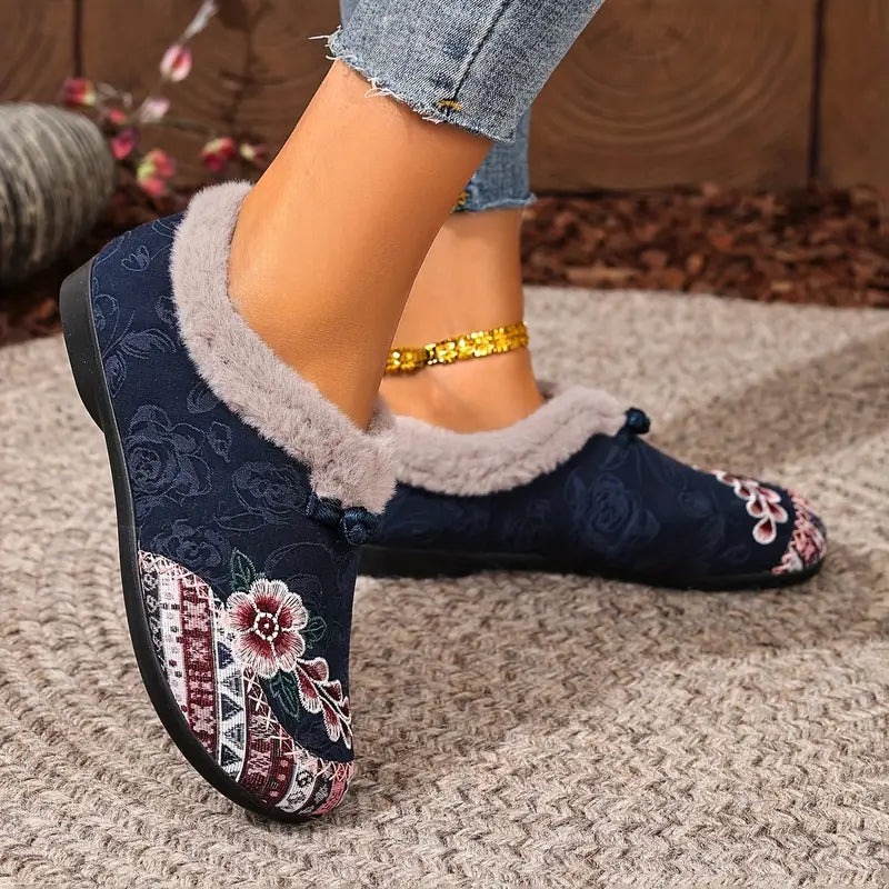 Women’s Warm Floral Winter Ankle Boots – Cozy, Lightweight & Non-Slip
