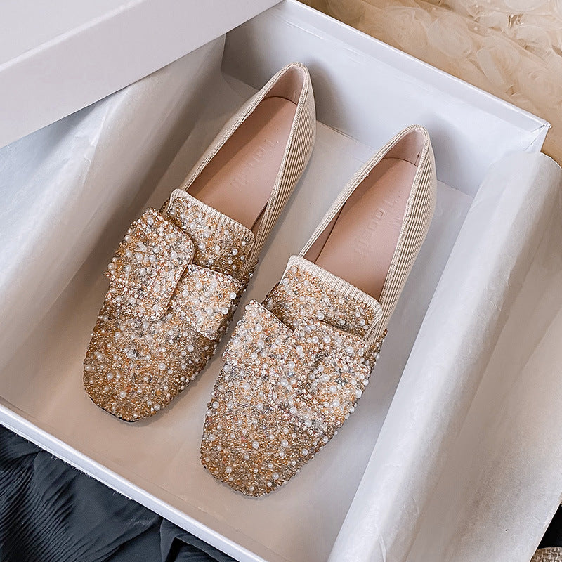 🔥Last Day 60% OFF-Square Toe Rhinestone Flat Bow Shoes- Free Shipping