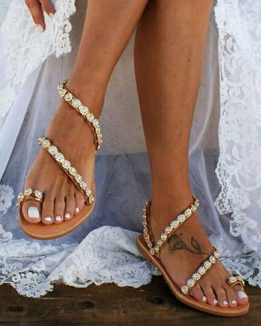 Melarey Rhinestone Faux Leather Sandals