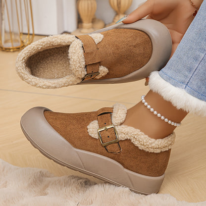 Women’s Warm Fleece-Lined Slip-On Shoes with Thick Non-Slip Sole