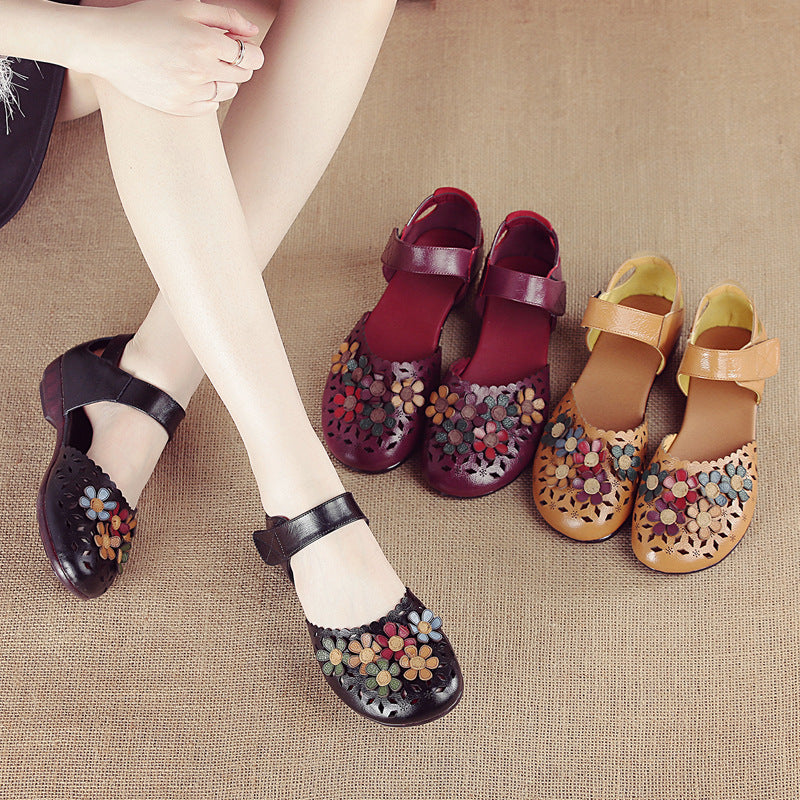 Women’s Handmade Leather Sandals – Floral Comfort Soft Sole Summer Shoes