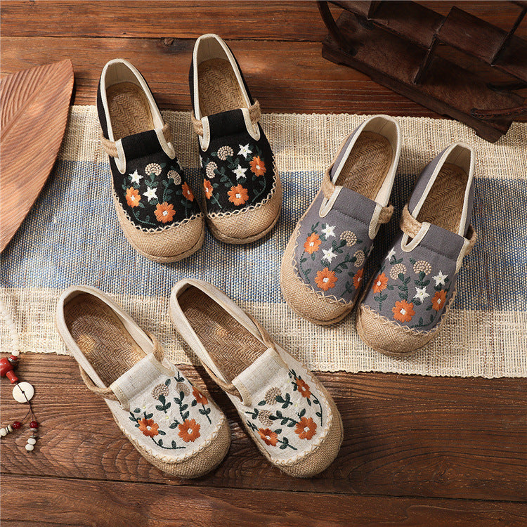 Women's Summer Linen Flats with Floral Embroidery – Breathable & Comfortable-✈️Buy 2 Free Shipping✈️