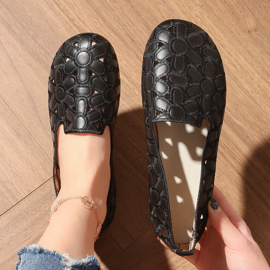 Women's Summer Embossed Flat Loafers – Breathable Square-Toe Slip-On Shoes