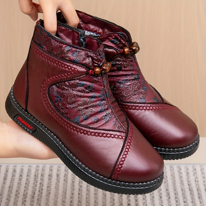 Women’s Vintage Floral Winter Boots – Warm, Non-Slip & Comfortable Fit