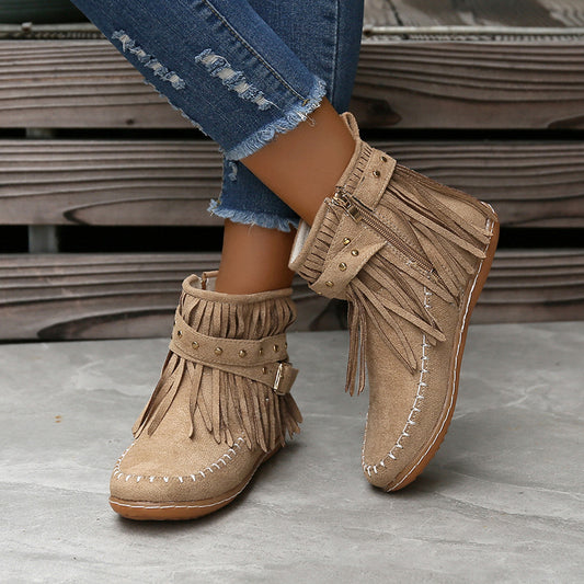 🔥Last Day 55% Discount-2023 New Short Sleeve Orthopedic Women's Tassel Boots-Buy 2 Free Shipping