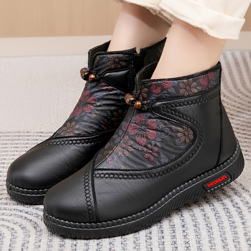 Women’s Vintage Floral Winter Boots – Warm, Non-Slip & Comfortable Fit