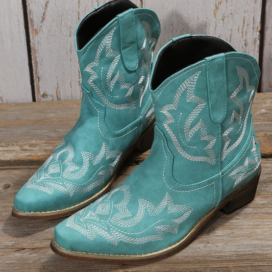 Women’s Western Embroidery Mid-Heel Ankle Boots
