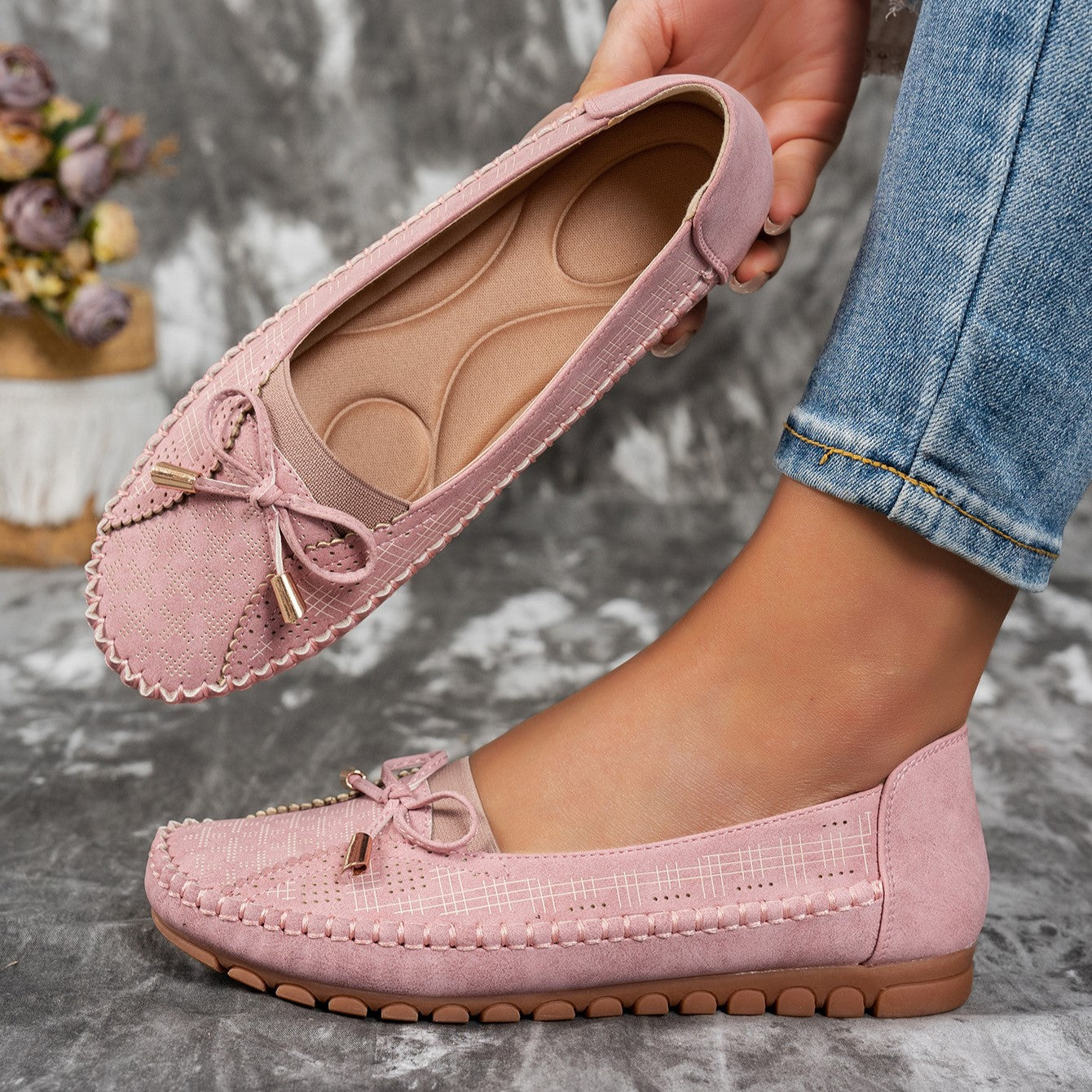 Women’s Classic Solid-Color Bow Loafers – Comfortable Flat Shoes for Everyday Wear