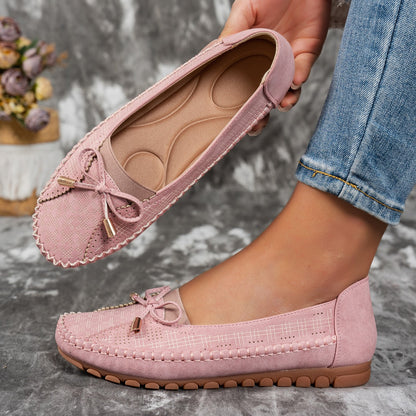Women’s Classic Solid-Color Bow Loafers – Comfortable Flat Shoes for Everyday Wear