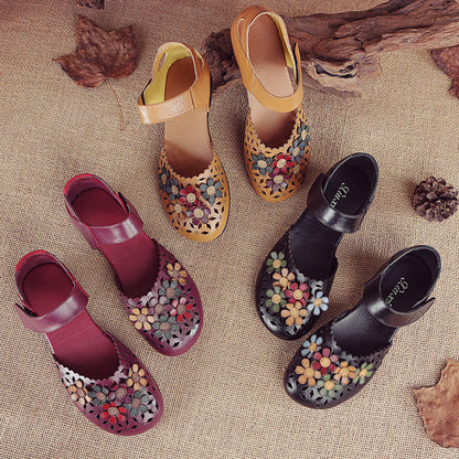 Women’s Handmade Leather Sandals – Floral Comfort Soft Sole Summer Shoes
