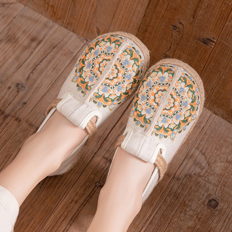 Women's Floral Embroidered Linen Comfort Flats-✈️Buy 2 Free Shipping✈️