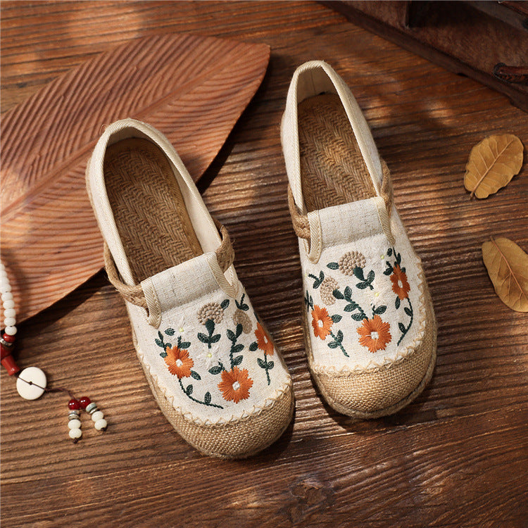 Women's Summer Linen Flats with Floral Embroidery – Breathable & Comfortable-✈️Buy 2 Free Shipping✈️