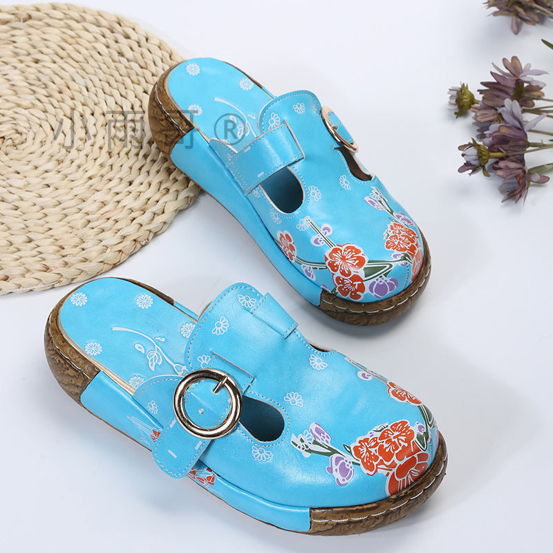 Women's Retro Ethnic Style Wedge Mules – Comfortable Thick-Soled Slip-Ons