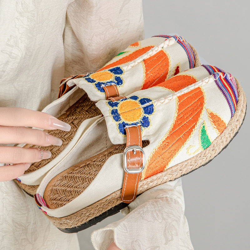 Women's Embroidered Fabric Slip-On Flats – Soft Sole Casual Closed-Toe Cloth Shoes
