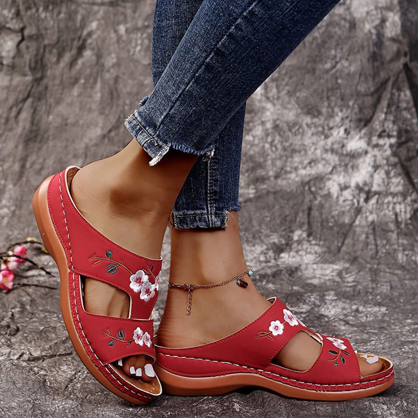 Women’s Floral Embroidered Wedge Sandals