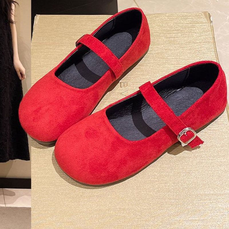 Women’s Vintage Mary Jane Flats – Suede, Adjustable Strap, All-Day Comfort