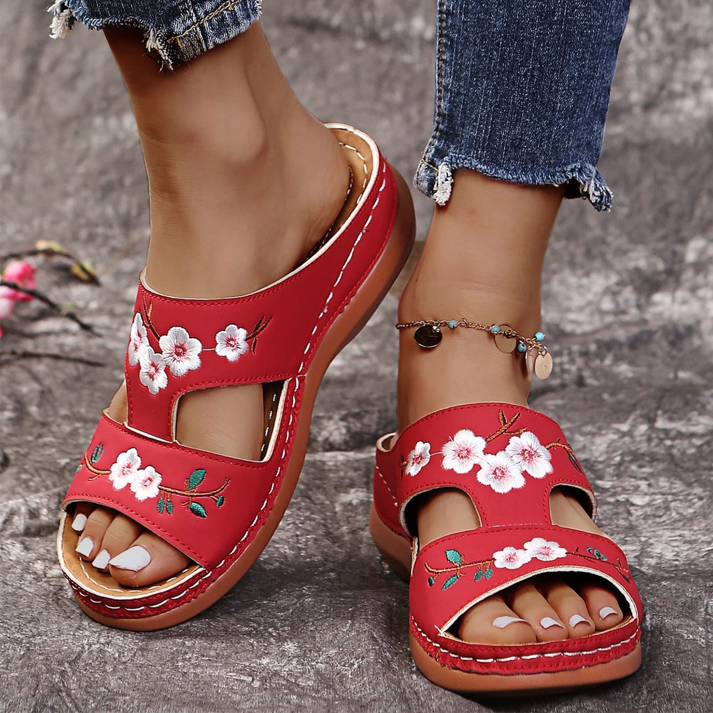 Women’s Floral Embroidered Wedge Sandals