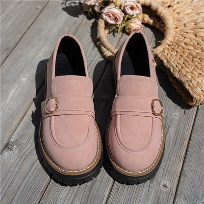 Women’s Vintage Comfort Loafers – Supportive Thick Sole with Classic Buckle Detail