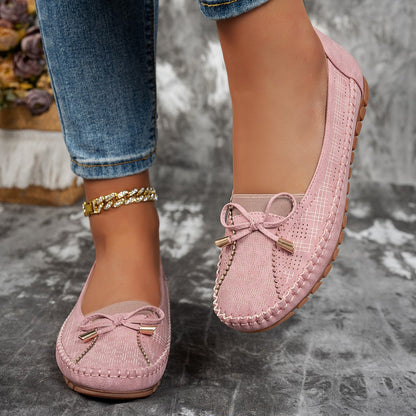 Women’s Classic Solid-Color Bow Loafers – Comfortable Flat Shoes for Everyday Wear