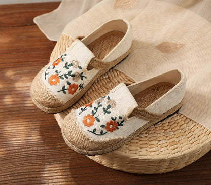 Women's Summer Linen Flats with Floral Embroidery – Breathable & Comfortable-✈️Buy 2 Free Shipping✈️