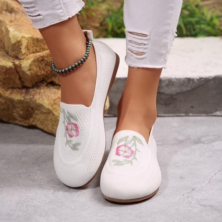 Women's Summer Embroidered Mesh Flats – Breathable & Lightweight Slip-On Shoes