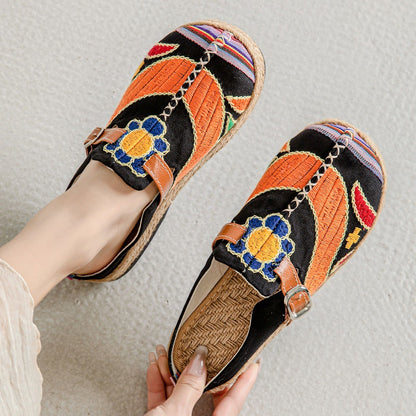Women's Embroidered Fabric Slip-On Flats – Soft Sole Casual Closed-Toe Cloth Shoes