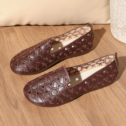 Women's Summer Embossed Flat Loafers – Breathable Square-Toe Slip-On Shoes