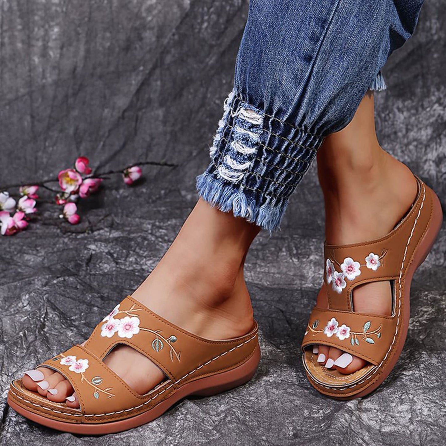 Women’s Floral Embroidered Wedge Sandals