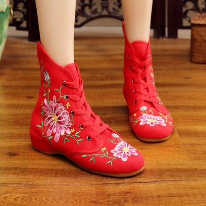 Women's Ethnic Embroidered Wedge Ankle Boots – Boho Style with Oxford Sole