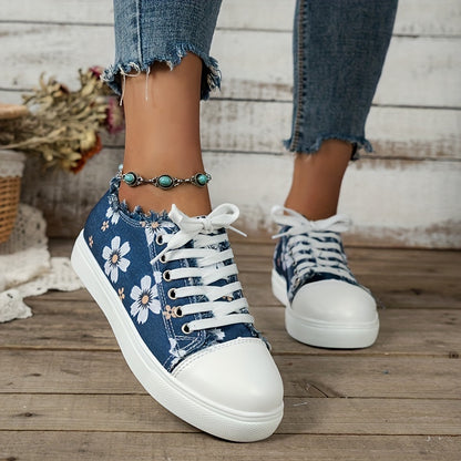 🔥Last Day 60% OFF🔥 Stylish Floral Canvas Sneakers for Women - Comfortable Low Top Lace Up Walking Shoes