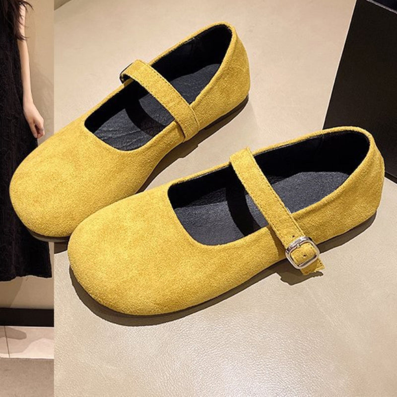 Women’s Vintage Mary Jane Flats – Suede, Adjustable Strap, All-Day Comfort