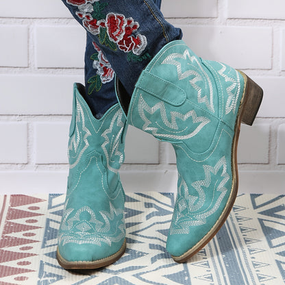 Women’s Western Embroidery Mid-Heel Ankle Boots