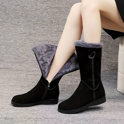 Women’s Winter Comfort Boots – Mid-Calf, Flat Anti-Slip Sole with Soft Fleece Interior