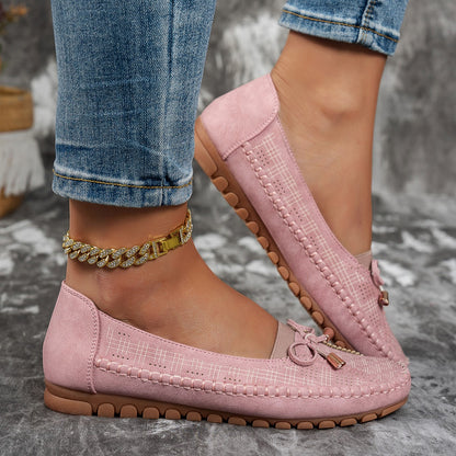 Women’s Classic Solid-Color Bow Loafers – Comfortable Flat Shoes for Everyday Wear
