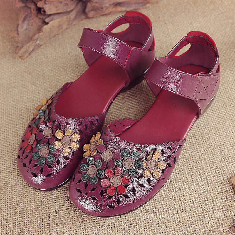 Women’s Handmade Leather Sandals – Floral Comfort Soft Sole Summer Shoes