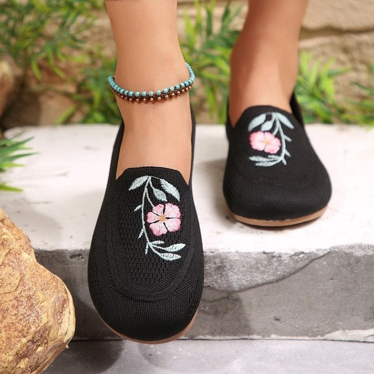 Women's Summer Embroidered Mesh Flats – Breathable & Lightweight Slip-On Shoes