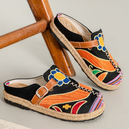 Women's Embroidered Fabric Slip-On Flats – Soft Sole Casual Closed-Toe Cloth Shoes