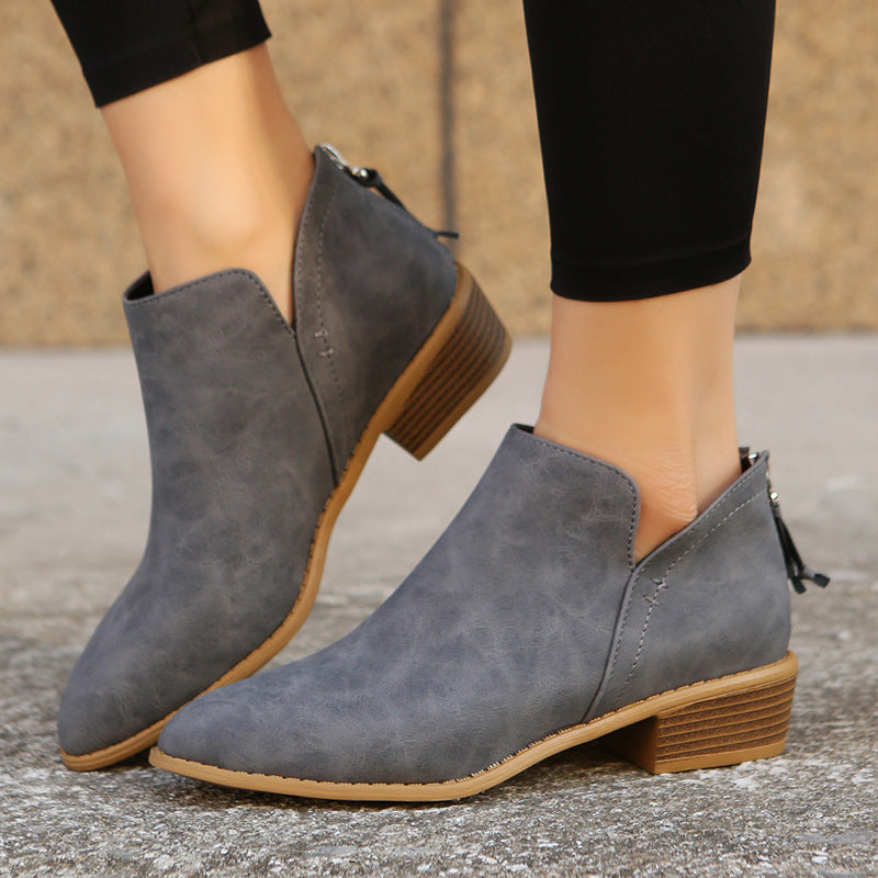 🔥LAST DAY 60% OFF🎉-Women's Comfortable Low Heel Ankle Zipper Chunky Boots -Buy two free shipping