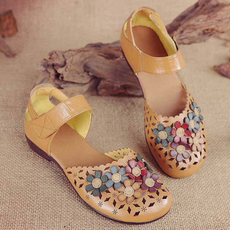 Women’s Handmade Leather Sandals – Floral Comfort Soft Sole Summer Shoes