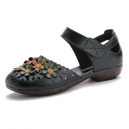 Women’s Handmade Leather Sandals – Floral Comfort Soft Sole Summer Shoes