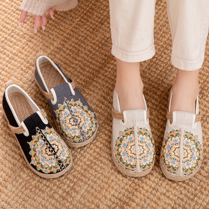 Women's Floral Embroidered Linen Comfort Flats-✈️Buy 2 Free Shipping✈️
