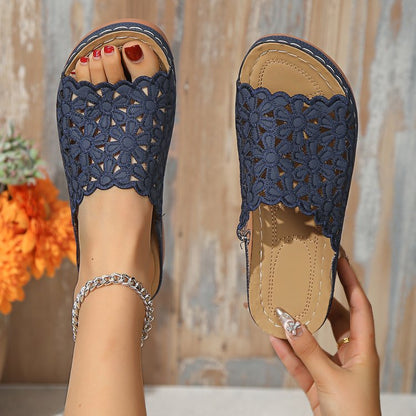 Women's Summer Wedge Slide Sandals – Floral Cutout Design & Comfy Fit for Mature Style