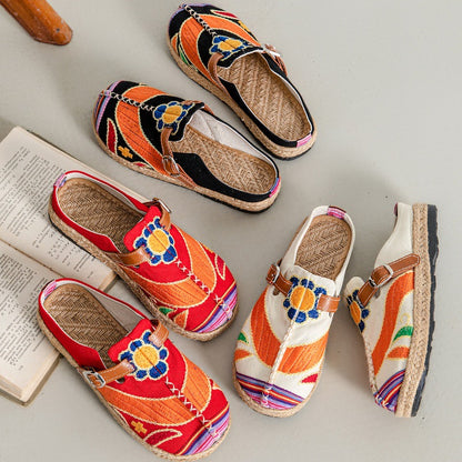Women's Embroidered Fabric Slip-On Flats – Soft Sole Casual Closed-Toe Cloth Shoes
