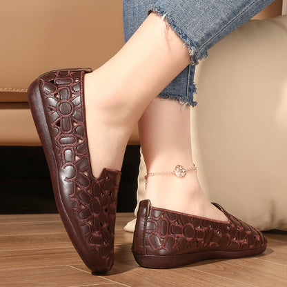 Women's Summer Embossed Flat Loafers – Breathable Square-Toe Slip-On Shoes