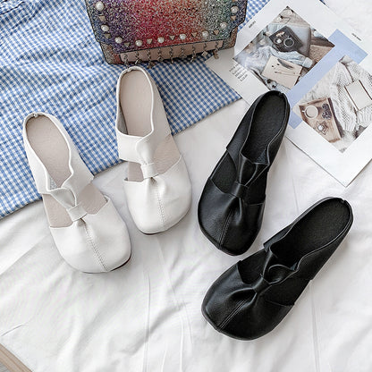 Women's Soft Leather Comfort Flats – Vintage-Inspired Slip-On Shoes