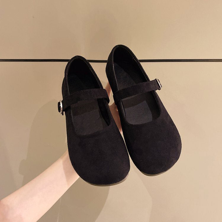 Women’s Vintage Mary Jane Flats – Suede, Adjustable Strap, All-Day Comfort