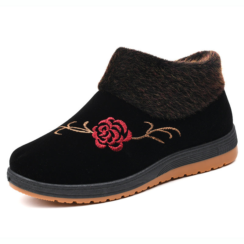 Elegant Floral Warm Boots for Women – Cozy Plush Lining, Non-Slip Sole
