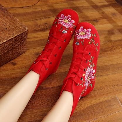 Women's Ethnic Embroidered Wedge Ankle Boots – Boho Style with Oxford Sole